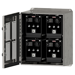 A render of a CTC JB230 extended capacity, stainless steel iBox enclosure shown with front lid unlatched.